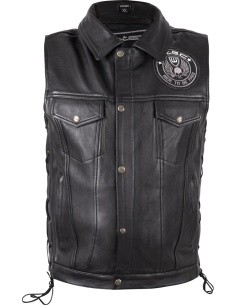 Leather Motorcycle Vest W-TEC Highstake - Black