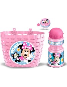 Dviračio rinkinys Minnie (krepšelis, gertuvė, skambutis) – rožinis