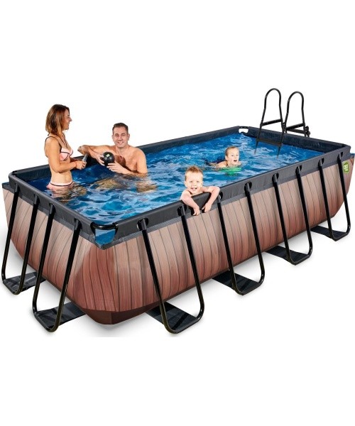 EXIT Wood pool 400x200 cm with sand filter pump - brown Framed pool Rectangular 7020 L