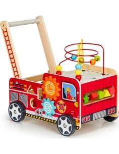 Wooden Educational Pushchair With Blocks Eco Toys Fire Brigade