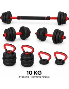 Reguliuojamas FiTKER® hantelis, štanga ir giria, rinkinys 3-in-1 - 10 kg