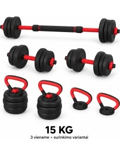 Adjustable Dumbbell, Barbell & Kettlebell 3-in-1 Set - 15 kg