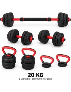 Adjustable Dumbbell, Barbell & Kettlebell 3-in-1 Set - 20 kg