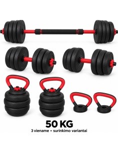 Reguliuojamas hantelis, štanga ir giria, rinkinys 3-in-1 - 50kg