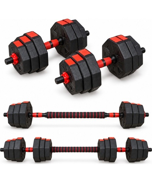 Reguliuojamas HEX hantelių ir štangos komplektas „2 viename“ - 10 kg