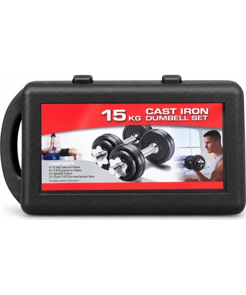 Adjustable Cast Iron Dumbbell Set with Carry Case - 15 kg