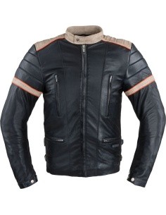 Vyriška odinė striukė W-TEC Hellsto - Black with Beige and Orange Stripe
